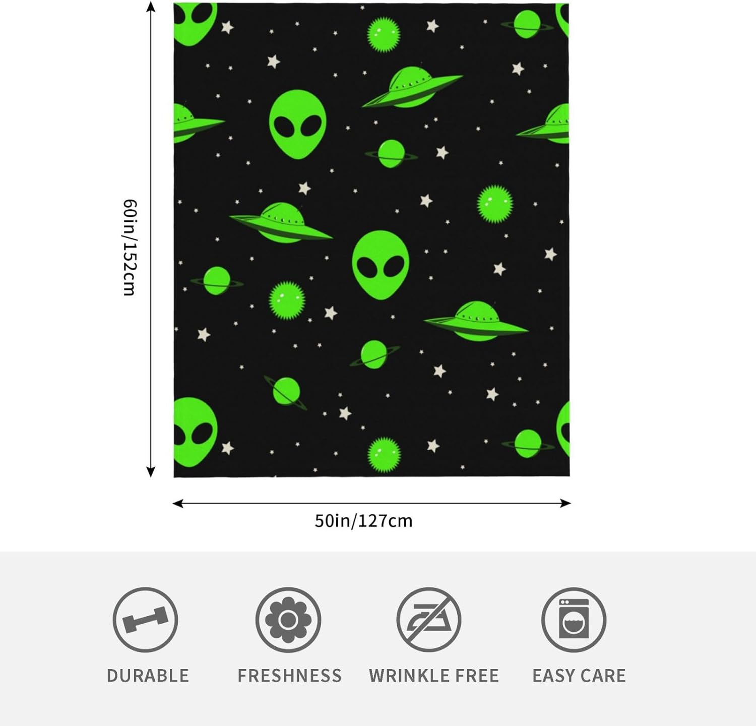 Green Alien Universe Wondrous Cosmos Planet and Stars Throw Blanket Gifts Soft Warm Fleece Blankets for Bed Chair Car Sofa Couch Bedroom 60 X50 Inch - Image 3
