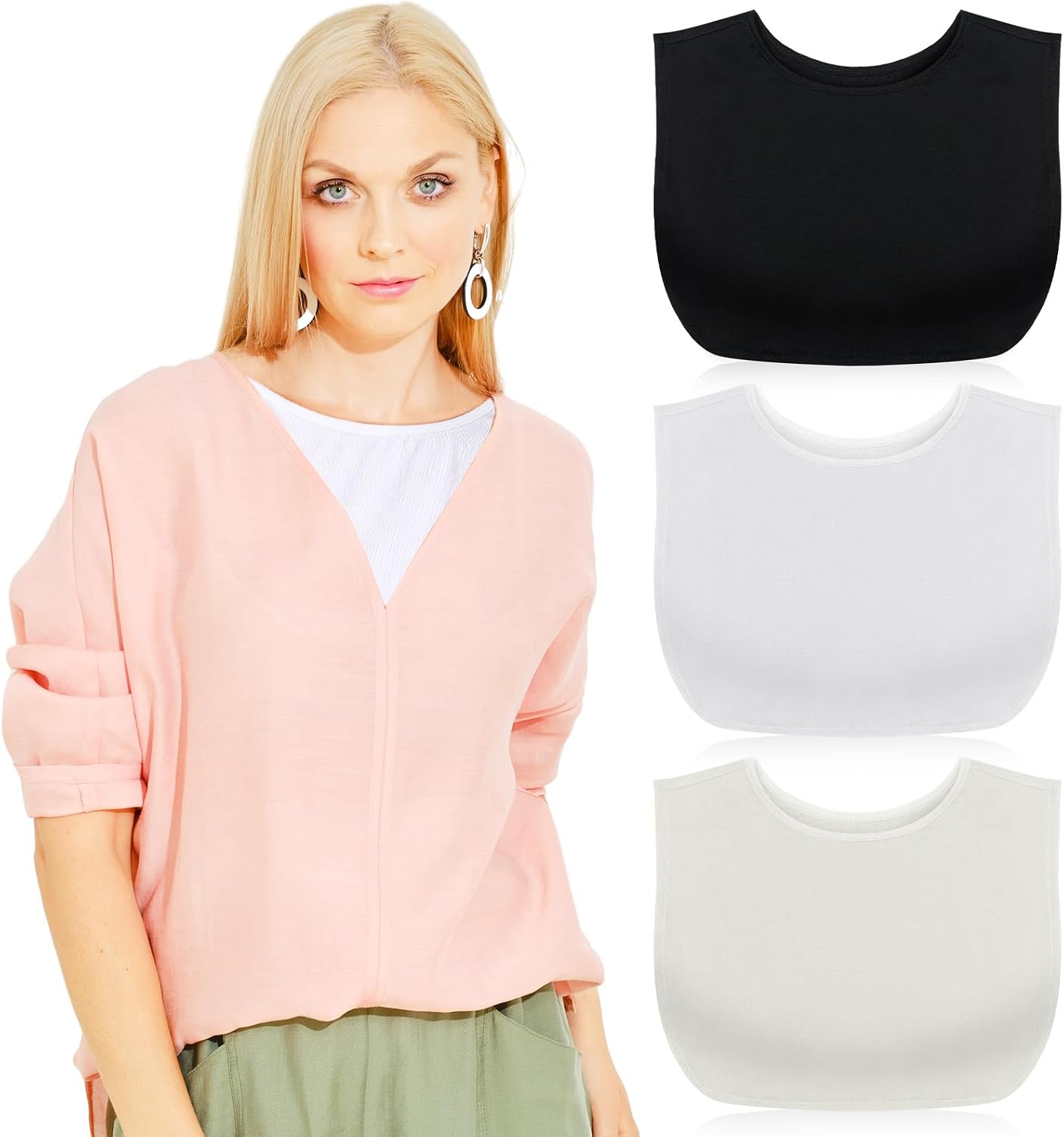 3 Pieces Fake Collars for Women Modesty Panels Crew Collar Neckline Cleavage Cover for Women Under Blouses Favors