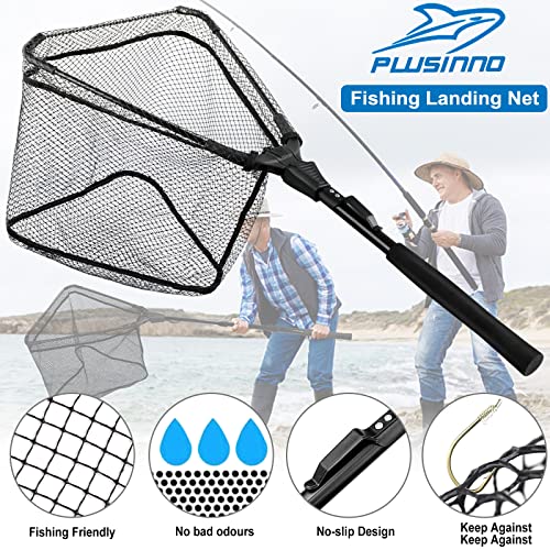 Plusinno Fishing Net Fish Landing Net, Foldable Collapsible Telescopic Pole Handle, Durable Nylon Material Mesh, Safe Fish Catching Or Releasing #TOP5