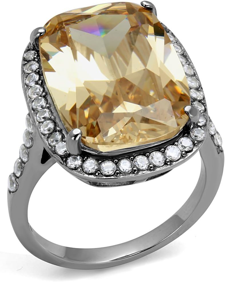 Marimor Jewelry 15 Carat Emerald Cut Champagne Cubic Zirconia Stainless Steel Engagement Ring Women's Size 5-10