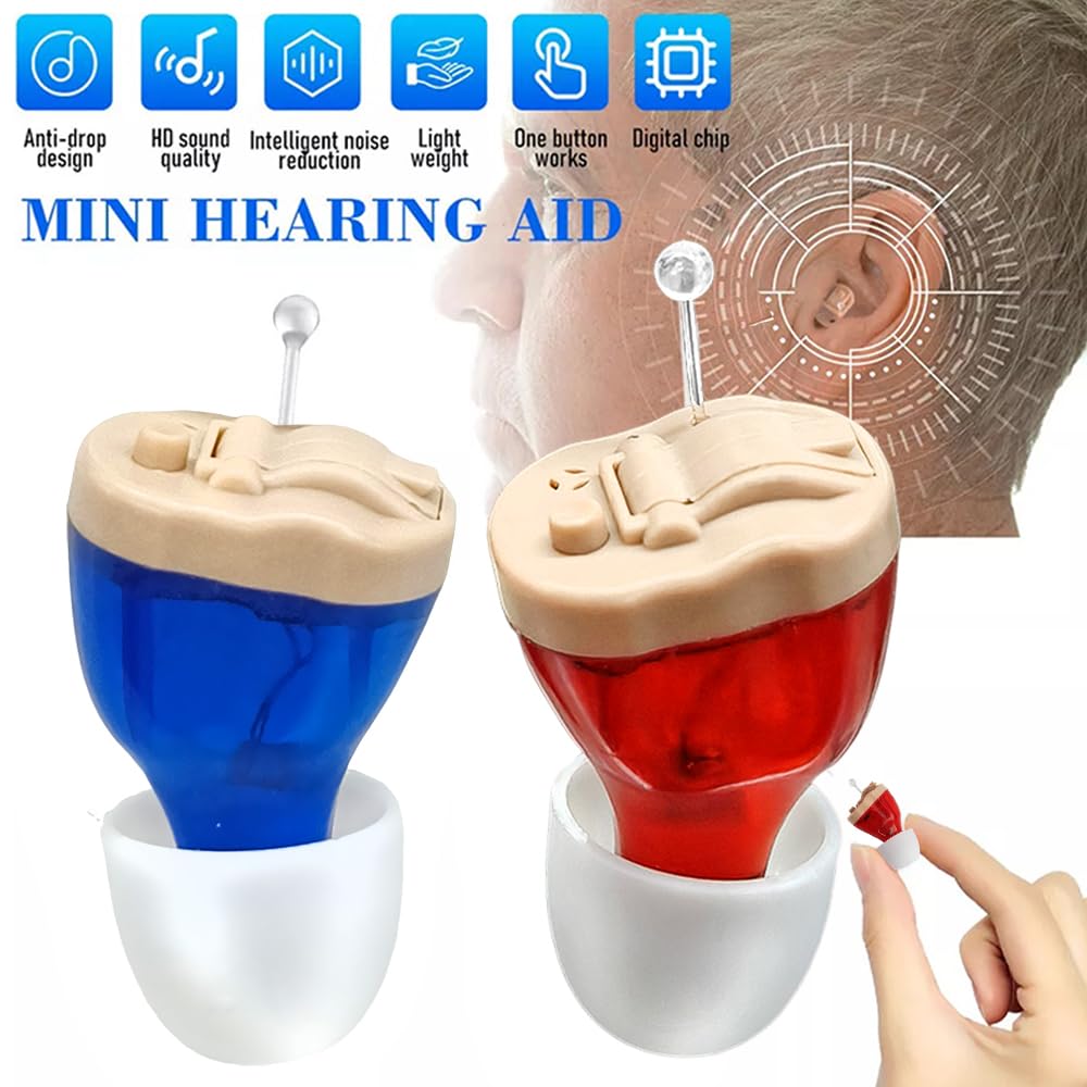 Dispositivo de mejora de sonido intrauditivo para personas mayores, auriculares con sonido de voz, auricular izquierdo azul y auricular derecho rojo (auricular izquierdo azul)