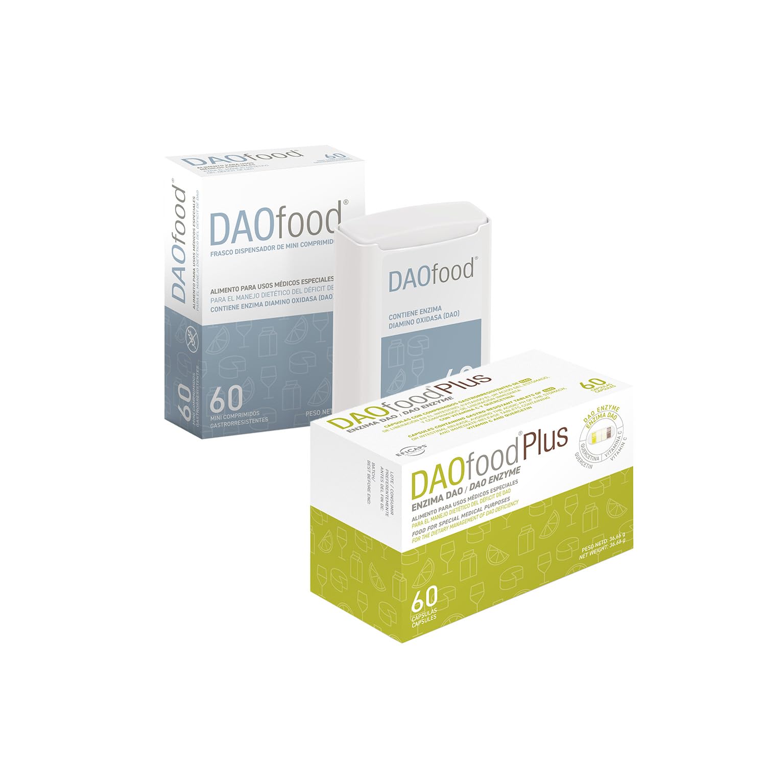 Pack DAOfood + DAOfood Plus – Suplemento Enzimático DAO para Intolerancia a la Histamina y Déficit de Diamino Oxidasa – Cápsulas Gastroresistentes con Quercetina y Vitamina C – Bienestar Digestivo