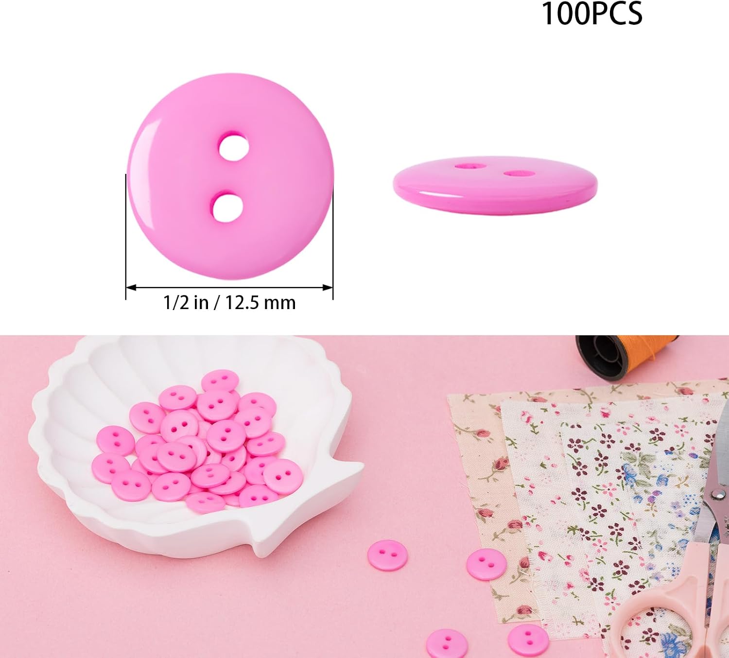 Lilaly 100pcs Pink Sewing Buttons, 1/2-inch (12.5MM) 2 Hole Buttons for Clothes, Craft, Sewing & DIY image 2