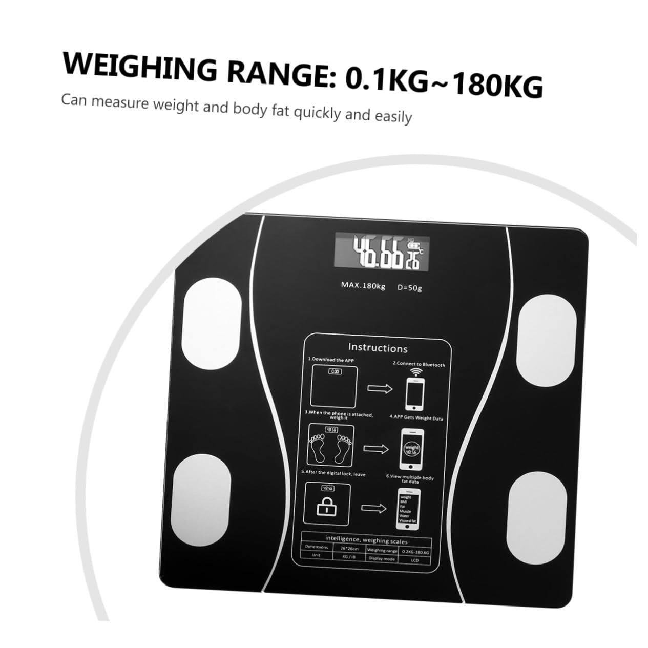 Balance 0,1-180kg USB Intelligente Rechargeable pour Graisse Corporelle