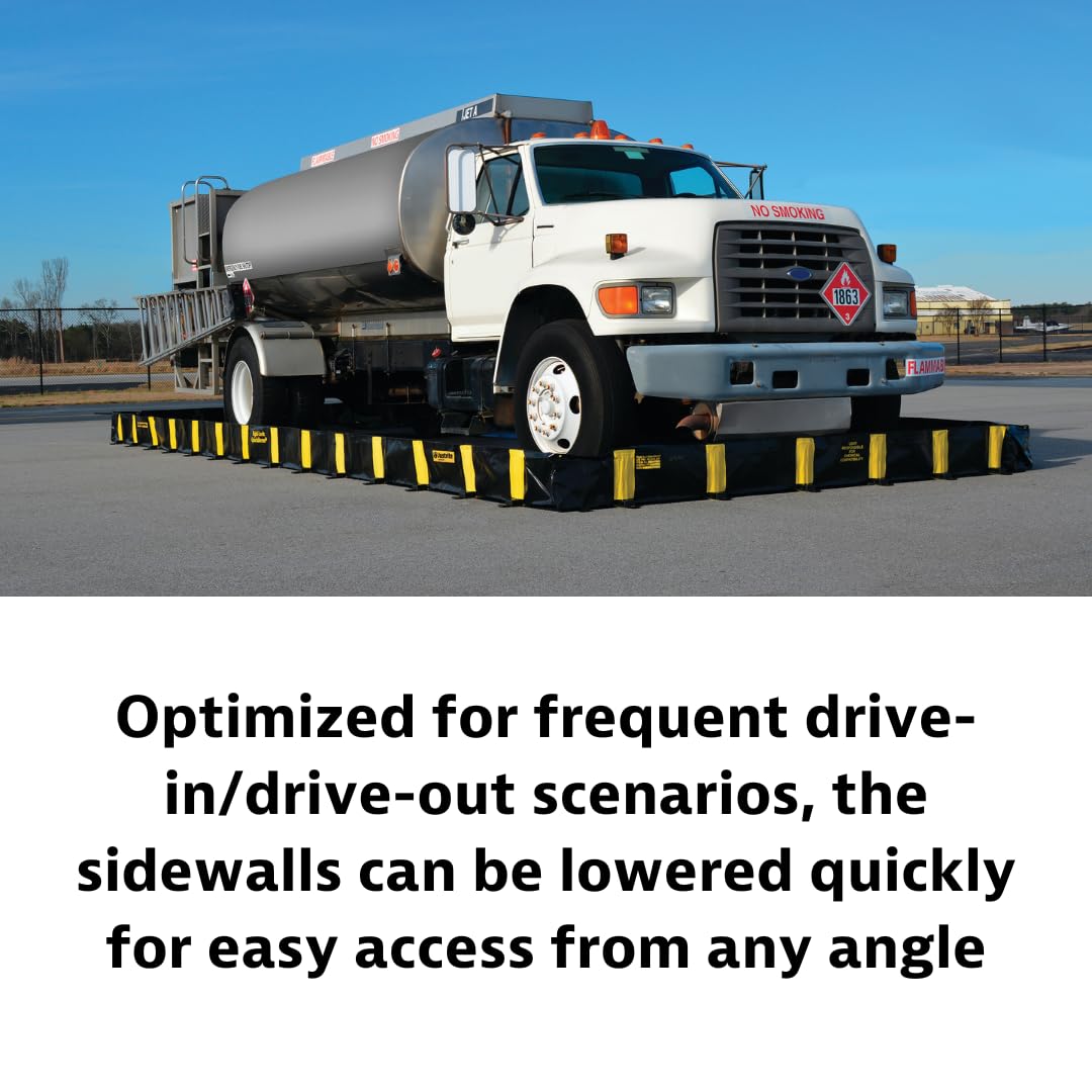 Justrite Rigid-Lock QuickBerm®, 8' x 8' x 12", Large Drive Over Oil Spill Containment Berm, 475 Gallon Spill Capacity, PVC Coated Fabric, Made in The USA, Black, 28518