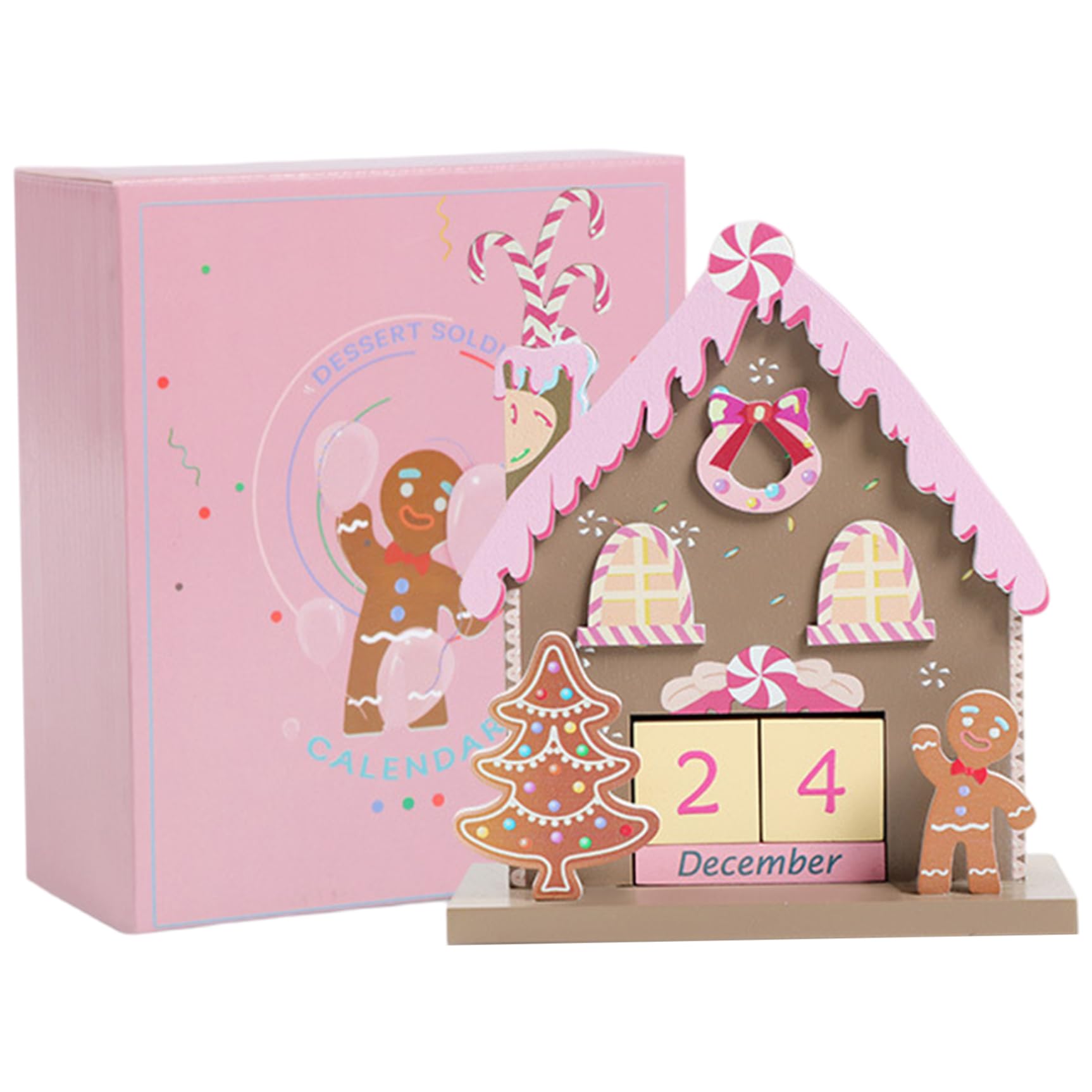 CAKEEYUM Wooden Christmas Advent Calendar Gingerbread House Christmas Countdown Calendar with Wood Blocks for Home Office Decor
