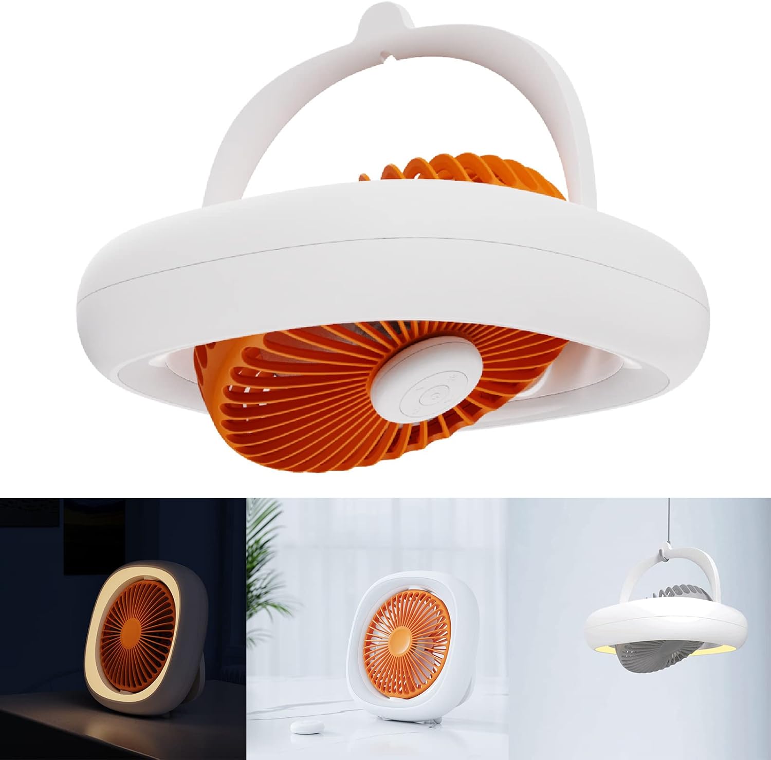 4000mAh USB Rechargeable Remote Control Oscillating Fan 4 Gears Desk Ceiling Fan with LED Camping Lamp