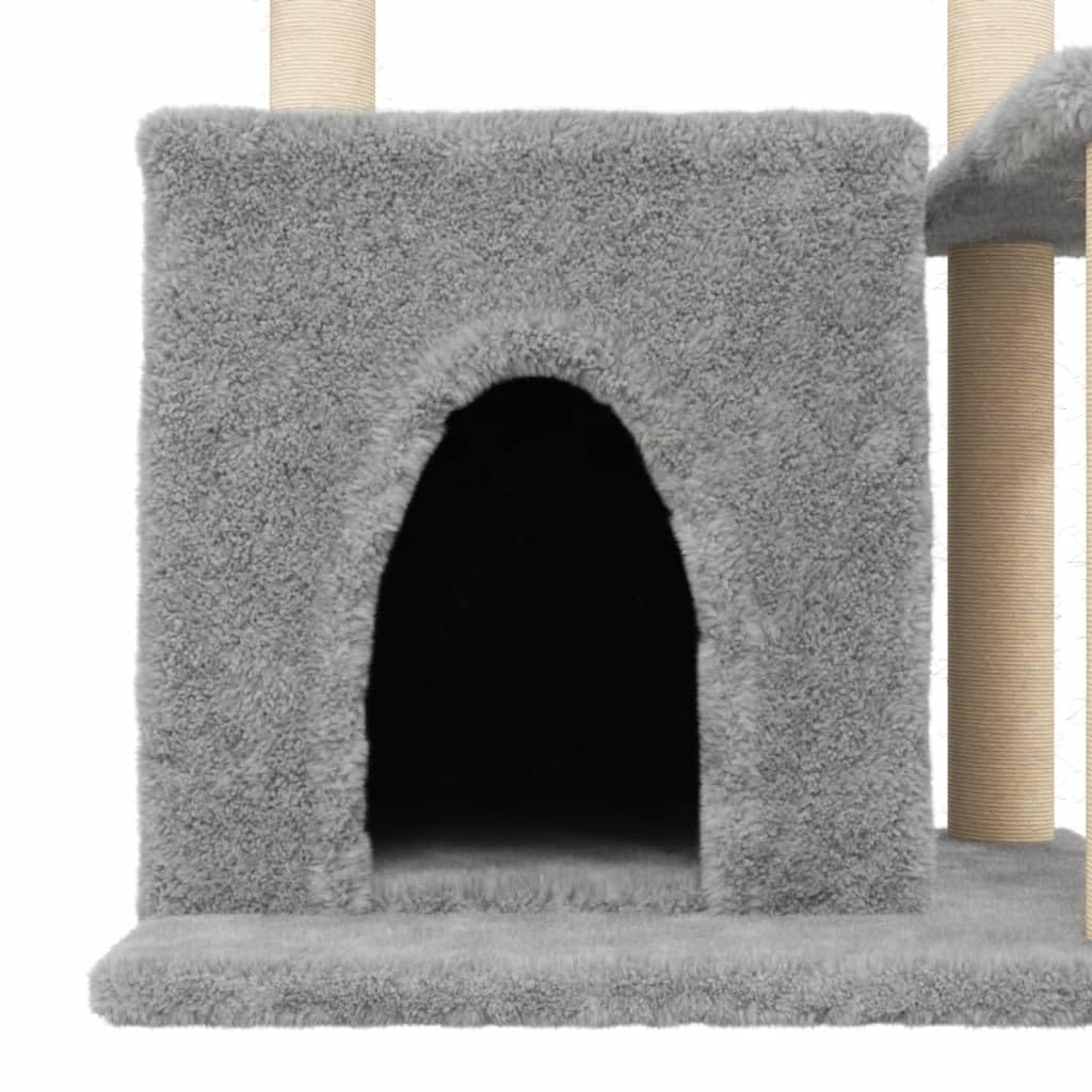 Homgoday Tiragraffi per gatti con tiragraffi in sisal, grigio chiaro, 83 cm, torre tiragraffi multilivello con scala e condomini, centro attività per gatti da interno