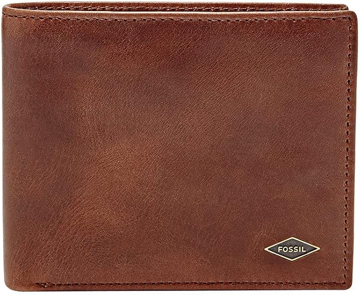 Fossil Ryan portafoglio in pelle marrone da uomo porta carte di credito con blocco rfid ML3736