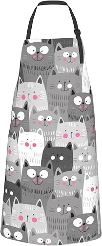 Miniatura 8 de Delantal impermeable de gatos lindos grises para adultos, babero de chef con 2 bolsillos para cocina, barbacoa, manualidades, dibujo