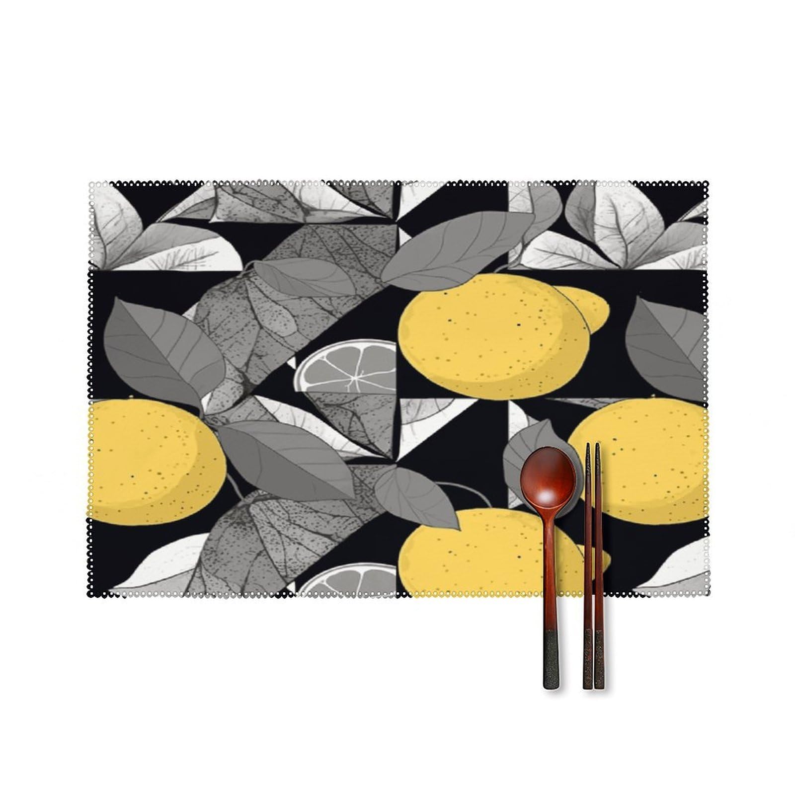 Fekiloot Style Geometric Lemon Pattern Placemats Set Of 6,Table Mat
