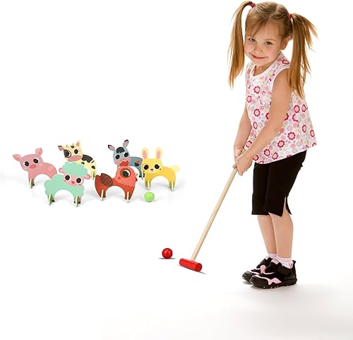 Miniatura 8 de TOYANDONA Juego de croquet para niños, juego de croquet de animales de madera de dibujos animados, divertidos juegos de césped para niños y niñas