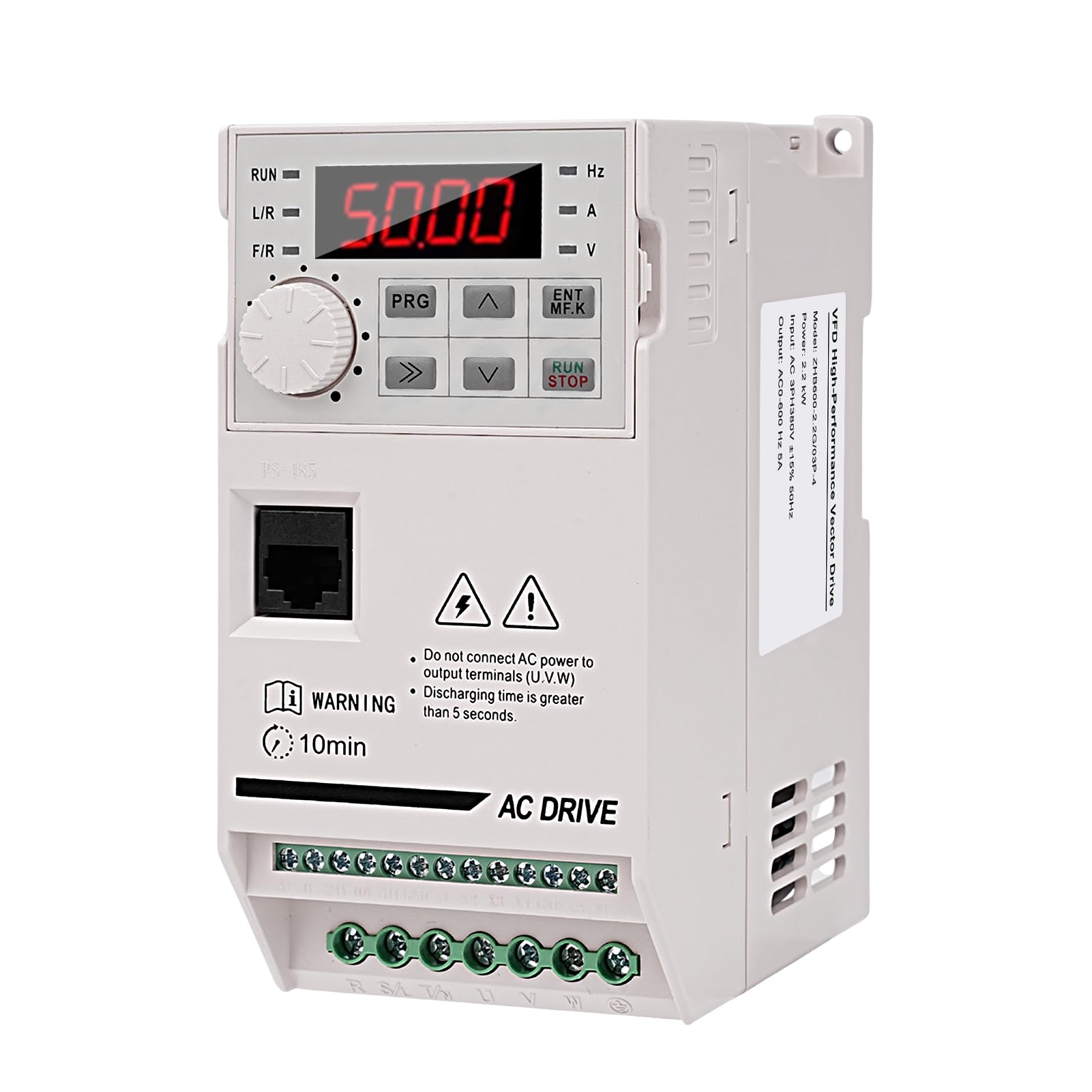 Inverter per Motori trifase 380V 2.2KW VFD Azionamento a frequenza variabile ingresso e uscita trifase 380V Regolatore convertitore di frequenza CNC ZHB600-2.2KW con cavo prolungatore 2M