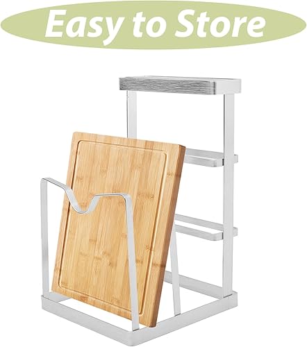 Miniatura 8 de Soporte de tapa de olla de acero inoxidable y estante para tabla de cortar para organización de encimera de cocina, bloque de almacenamiento de
