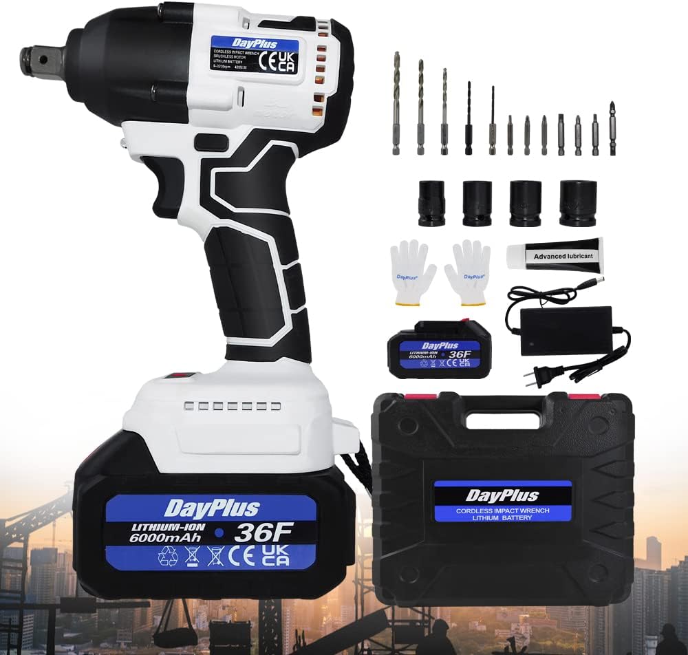 Impact Wrench 1/2 Cordless Brushless Electric Driver 310 Ft-lbs(420Nm) High Torque Power Wrench for Car Home with 2x Batteries and Charger, 4 Sockets, 12 Drill/Drive