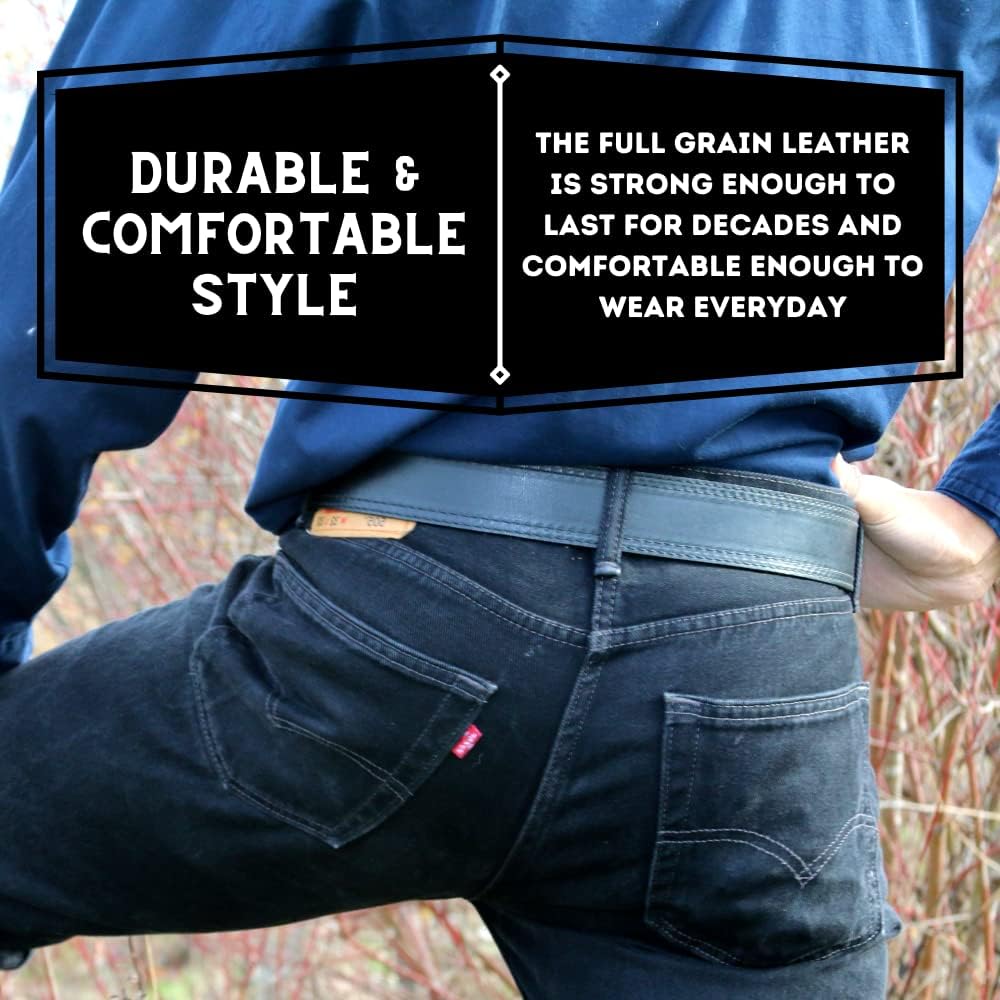 R.G. BULLCO Men's 1-3/4"-1-1/2" Premium Leather Black Belt w. Double Edge Trim - Image 4