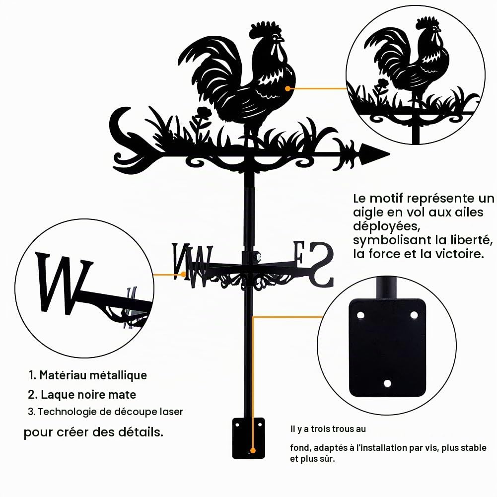 SUPERDANT Coq Girouette de Jardin Exterieur Poulet en Fer Forgé Girouette de Toit Jardin Direction Signe Extérieur Ferme Décoration Vent Mesure Outil Deco Jardin Exterieur