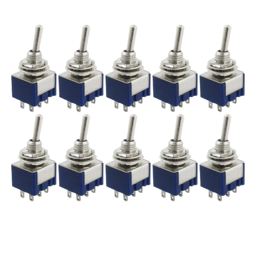 10Pcs DPDT Toggle Switch 6A 125V AC 2 Position 6Pin Self-Lock Miniature Rocker