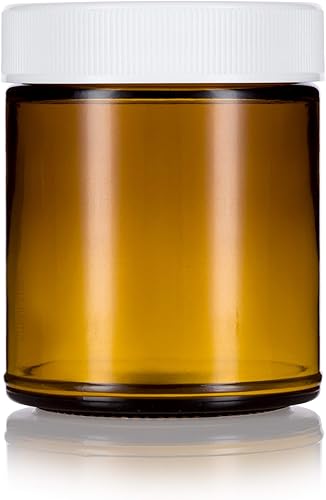Miniatura 6 de JUVITUS Tarro grande de vidrio ámbar de lado recto, 9 onzas  9.1fl oz (paquete de 6) + etiqueta, hermético, a prueba de olores, tapas sin BPA