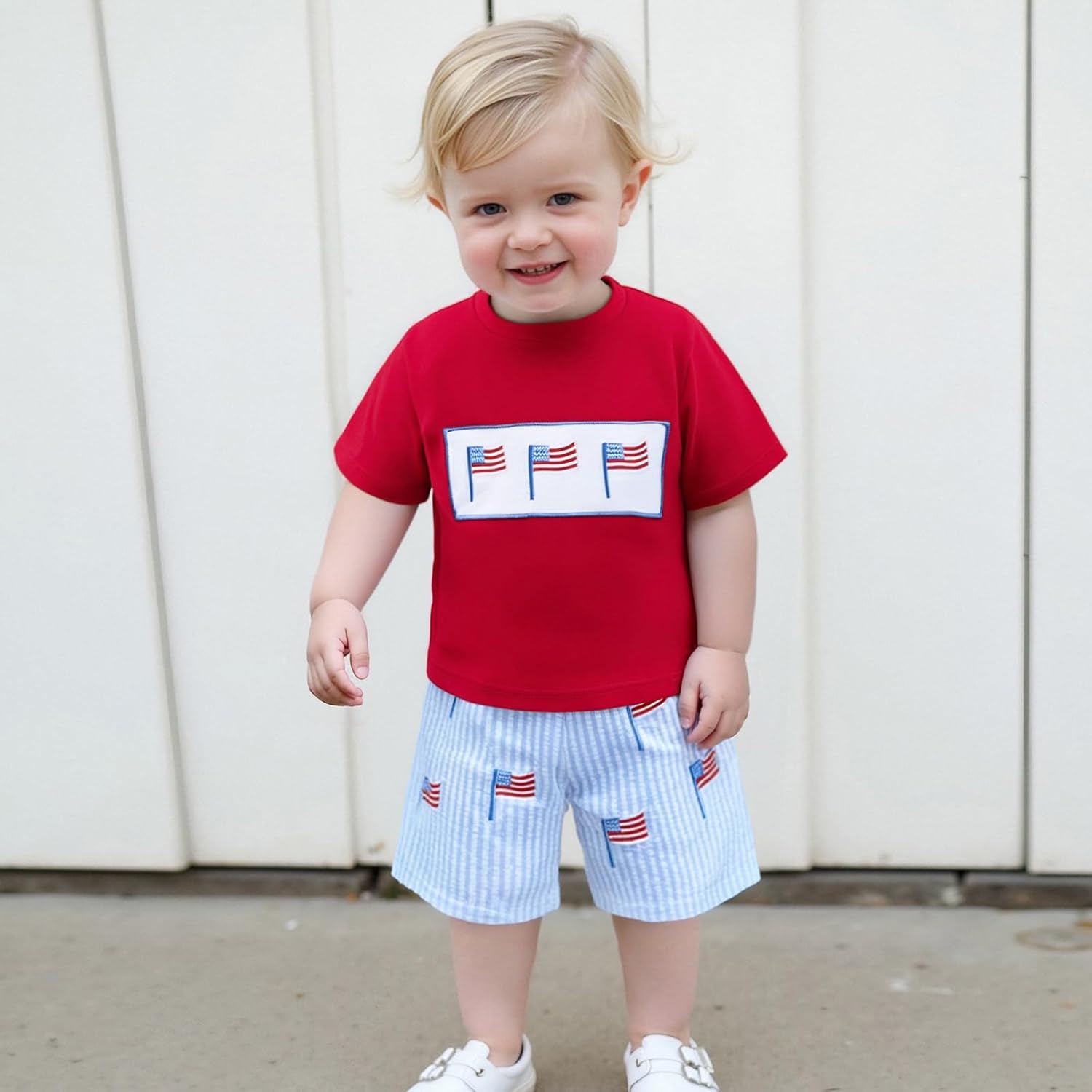 Toddler Baby Boy 4th of July Outfits American Flag T-Shirt Tops Plaid Shorts Set Fourth of July Boys Clothes - Image 2