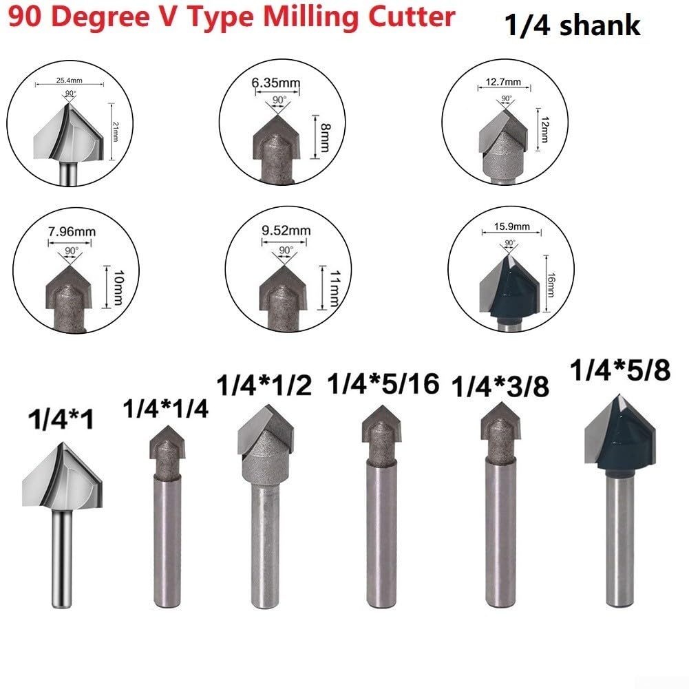Taglio di precisione con scanalatura a V a 90 gradi, set di punte per fresa, acrilico, MDF, PVC (1)