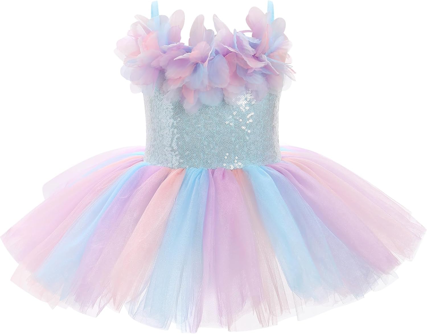 AFAVOM Toddler Girls Sequin Flower Ballet Dance Dress Camisole Ballet Leotard Rainbow Tulle Skirted Ballerina Dancewear 1-8T