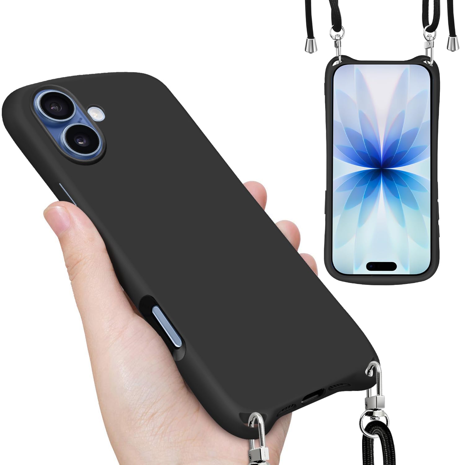 iPhone 17用 純正　黒いシリコンケースとストラップ Amazon.co.jp: iPhone 17 用の ケース ショルダー シリコン ストラップ