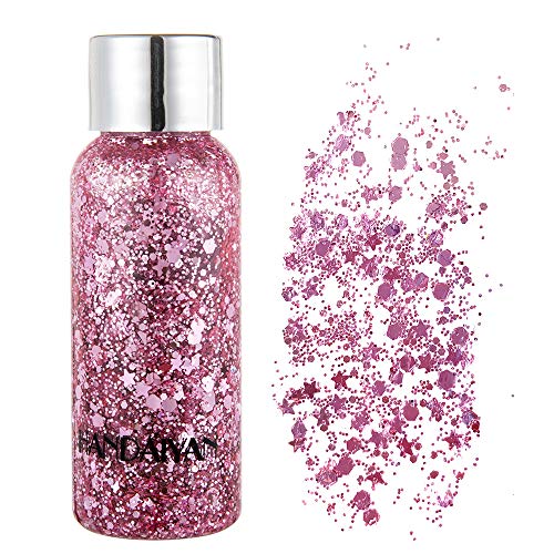 Body Glitter Gel Set, Make Up Long Lasting Glitter For Body Face Hair Eyeshadow, Face Glitter For Music Festival Party Carnival. (Pink + Purple) #TOP1