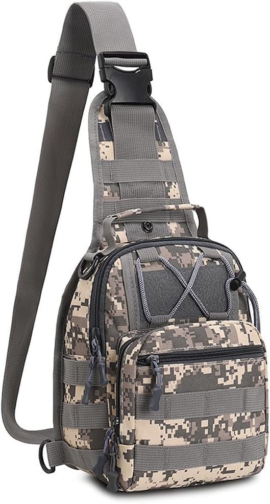 Jetfree Tactical Backpack Sling Bag， Waterproof Molle Chest Bag & Small Backpack, Adjustable Strap Military Rucksack for Hiking, Camping, Fishing, Cycling, Travel camoC