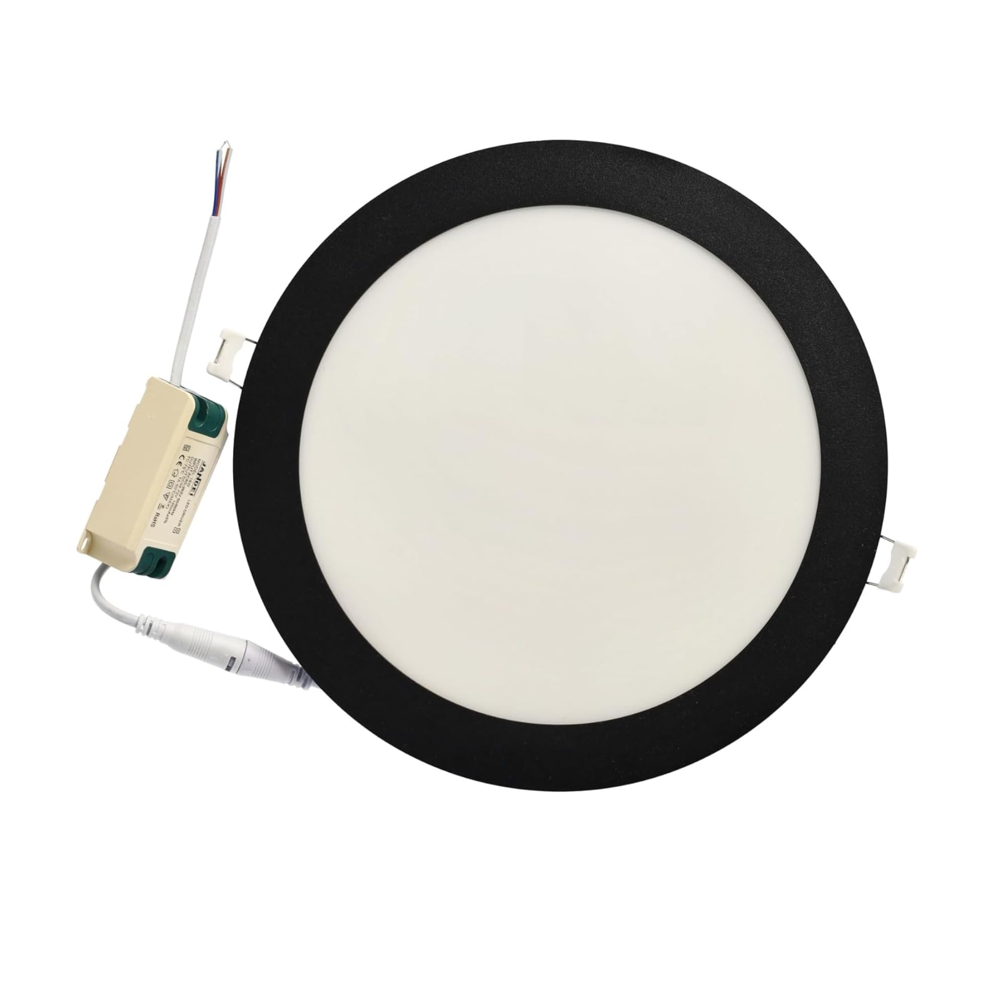 Jandei - Zestaw 3 x oprawa LED 18 W, okrągłe, wpuszczane, 1440 Lum, wnętrze IP20, czarna rama, puste cięcie Ø 200-Ø 205 mm, ekstra płaski 13 mm, transformator w zestawie (neutralna biel 4200k)