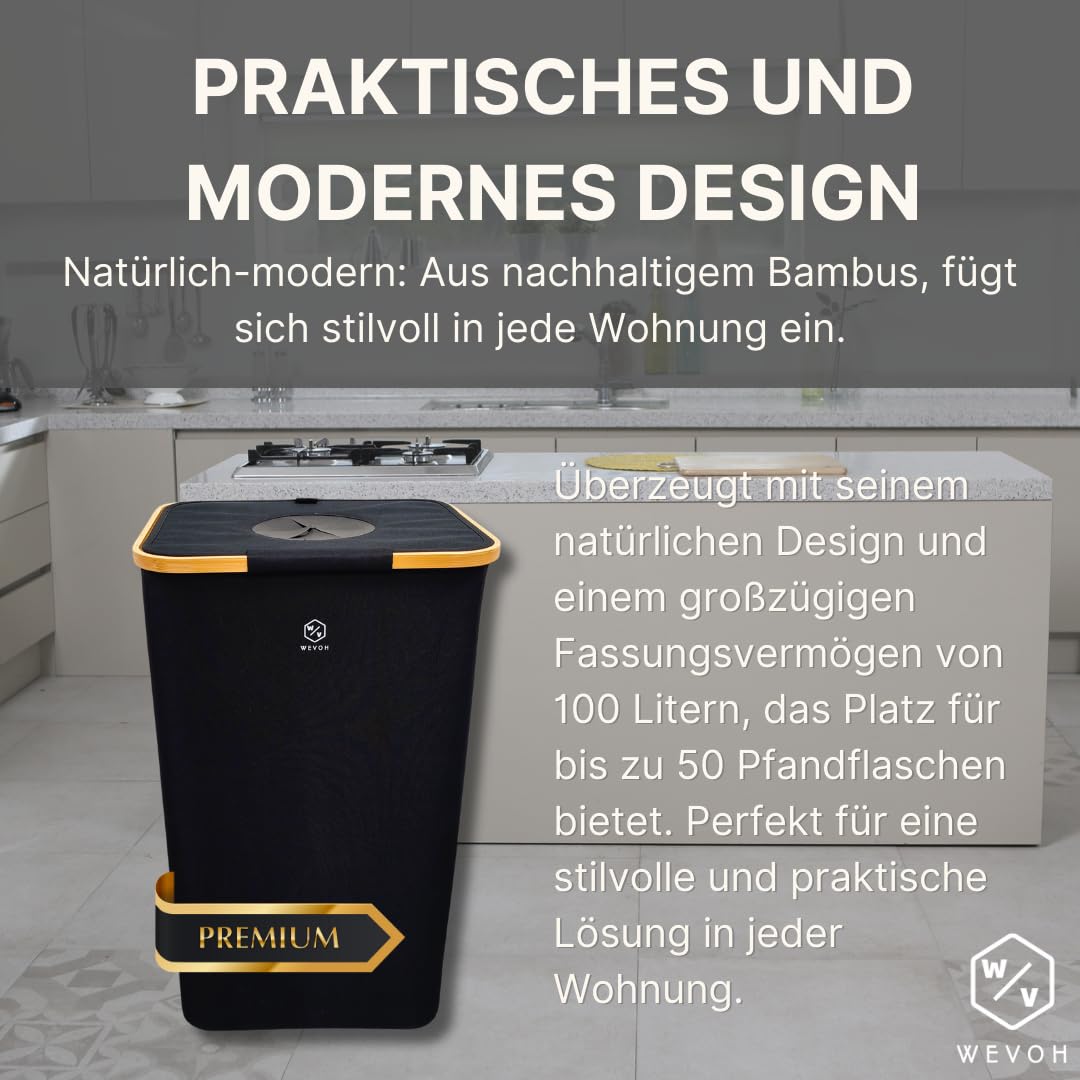 Pfandflaschen Sammelbehälter mit waschbarer Innentasche – Recycling-Behälter für PET-Flaschen und Dosen – Leicht aufzubauen, platzsparend – Perfekt für Mülltrennung in Küche oder Büro, XXL (Schwarz)