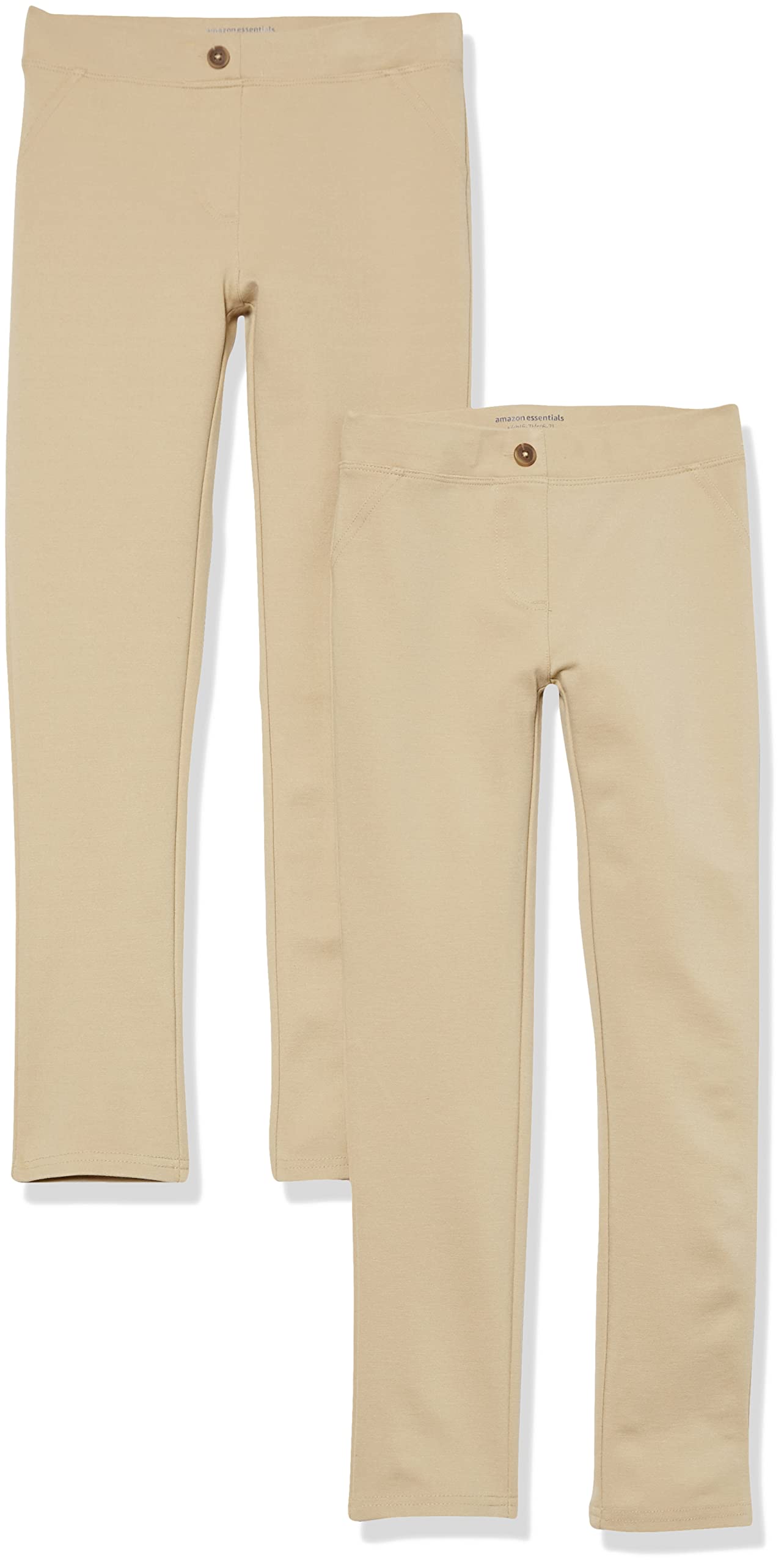 ((Only One))Amazon Essentials Toddler Girls' Uniform Slim Fit Ponte-Knit Pant, Pack of 2, Khaki Brown, 2T