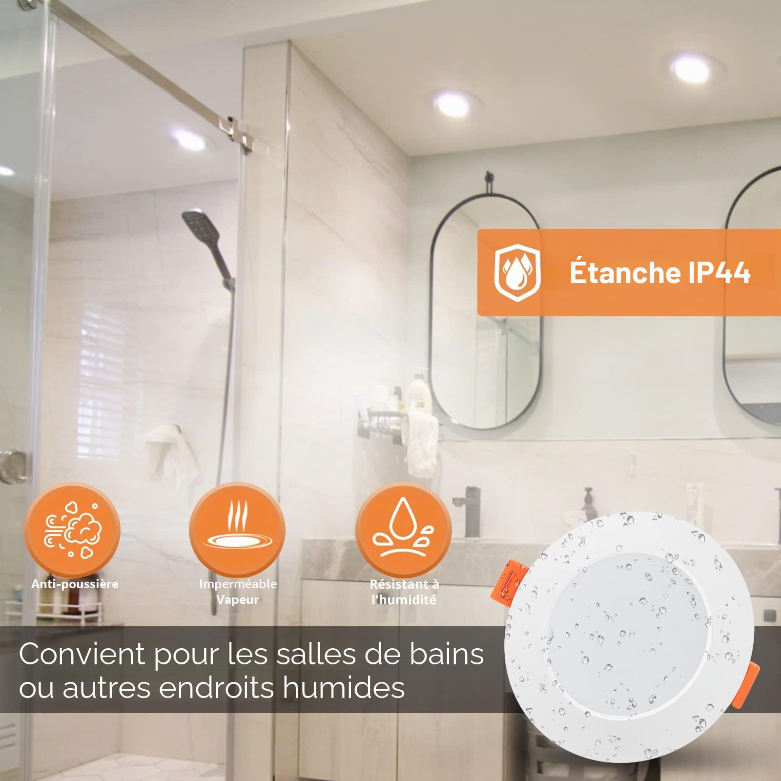 Tomosu Spot LED Encastrable Extra Plat, 5W 450LM Equivalent 50W Incandescence, IP44 Spot Etanche Salle de bain, Blanc Neutre 4000K, Trou Φ75-90mm, AC220-240V, Lot de 10