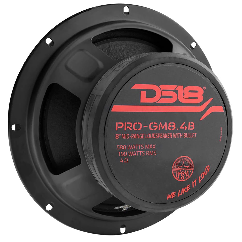 GK SOUND Kit Set para DS18 Pro-GM8.4B 1 Altavoz midrange con ojiva de 20 cm, diámetro de 200 mm 8", 190 vatios rms y 580 vatios máx., 4 Ohm, sensibilidad 95 db, para Coches, 1 Pieza