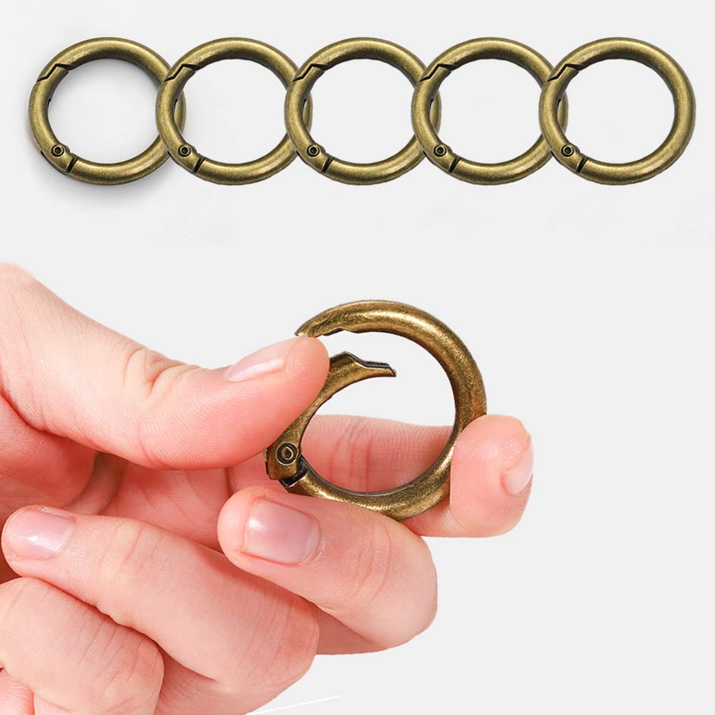 Moeagel カラビナ 丸型 5個入り 外径25mm アンティークゴールド 小型 キーホルダー 金具 小物掛け DIY接続金具 アクセサリー