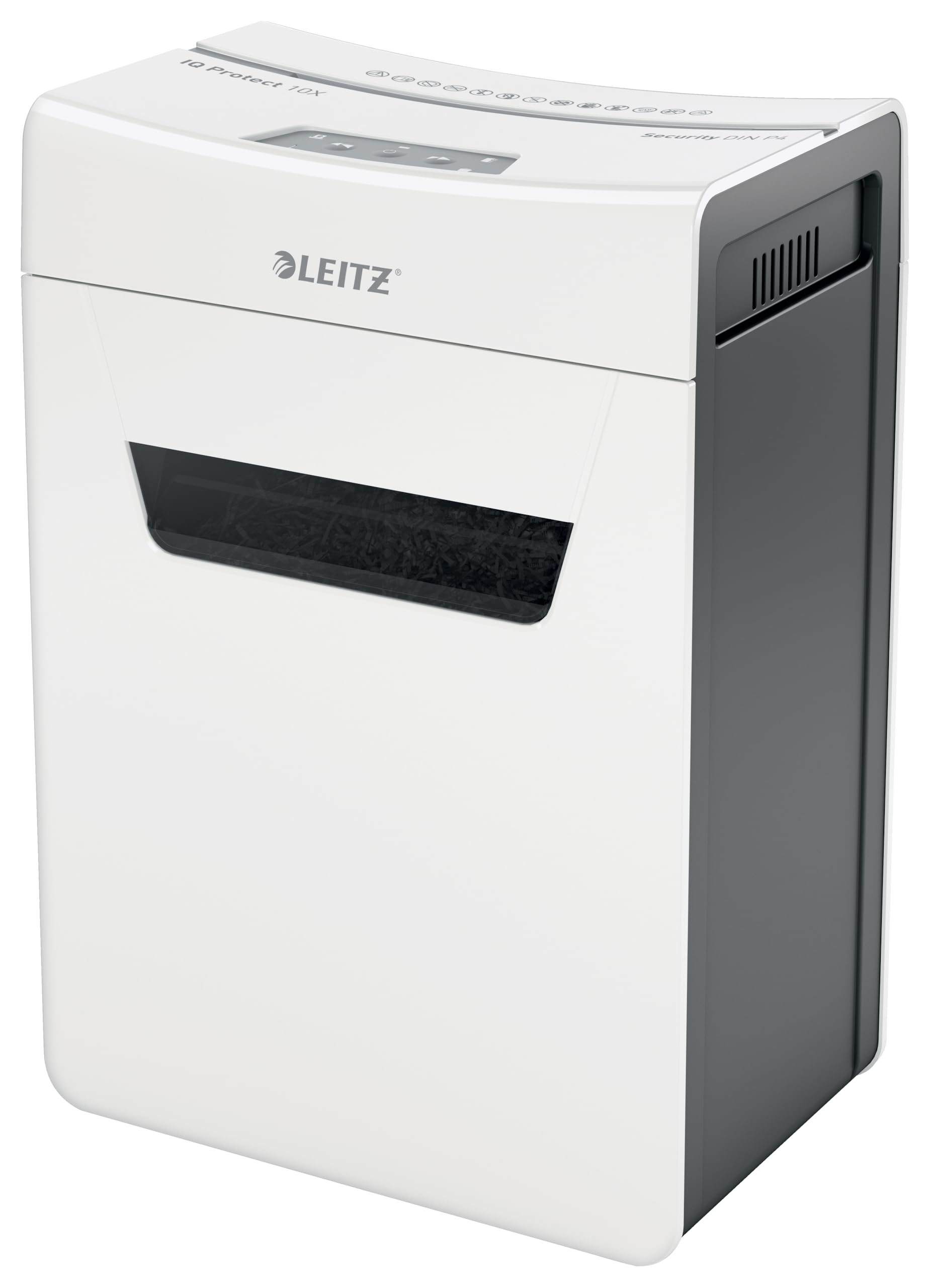Shredder Leitz IQ Protect Premium 10X P4 IQ Protect, W126159322 (Premium 10X P4 IQ Protect Premium Paper Shredder 10X P4, 18 L, Touch, P-4, 10 Sheets, Grey, White, 80 g/mý)
