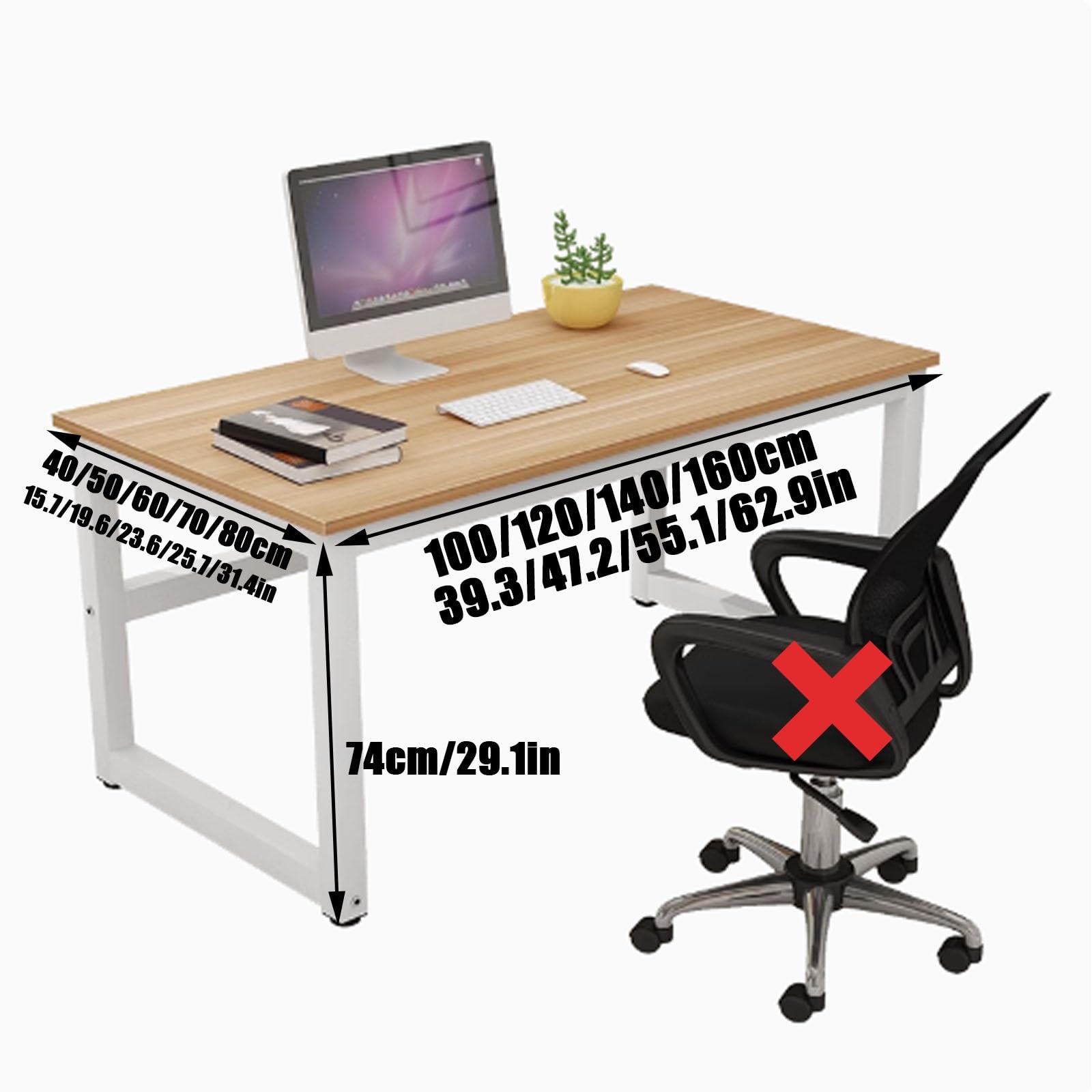Generisch Moderner Chefschreibtisch, Schlichter Industrie-Computertisch für Zuhause und Büro, 99,9 x 60,4 cm Schreibarbeitsplatz aus Teakholz – stilvolle Schlafzimmer- und Büromöbel