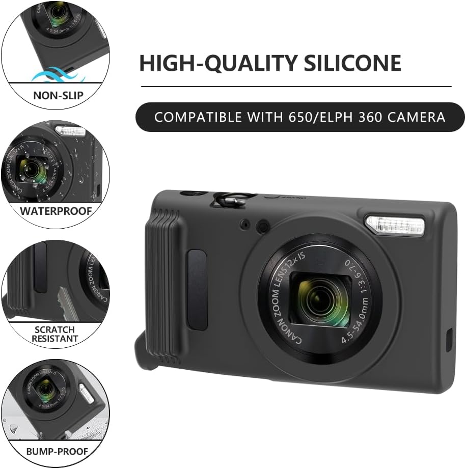Silicone Case for Canon PowerShot IXY 650/ELPH 360 Cameras, Soft Silicone Camera Case, Slim Fit Scratch-Resistant Portable Protective Case for Camera Body (Black) thumbnail