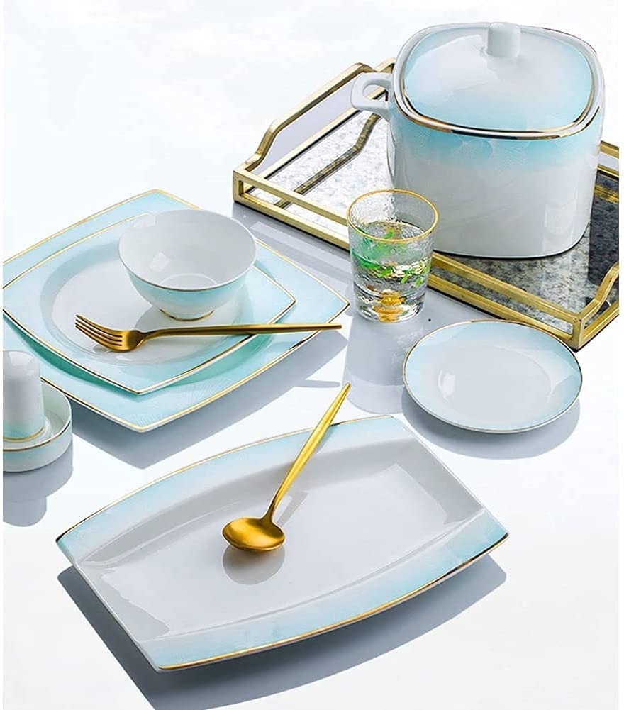 Luksusowy zestaw ceramicznych naczyń stołowych 56/60 szt. - zastawa stołowa z porcelany kostnej dla rodziny eleganckie talerze i naczynia stylowa porcelanowa zastawa stołowa idealna do domu i rozrywki
