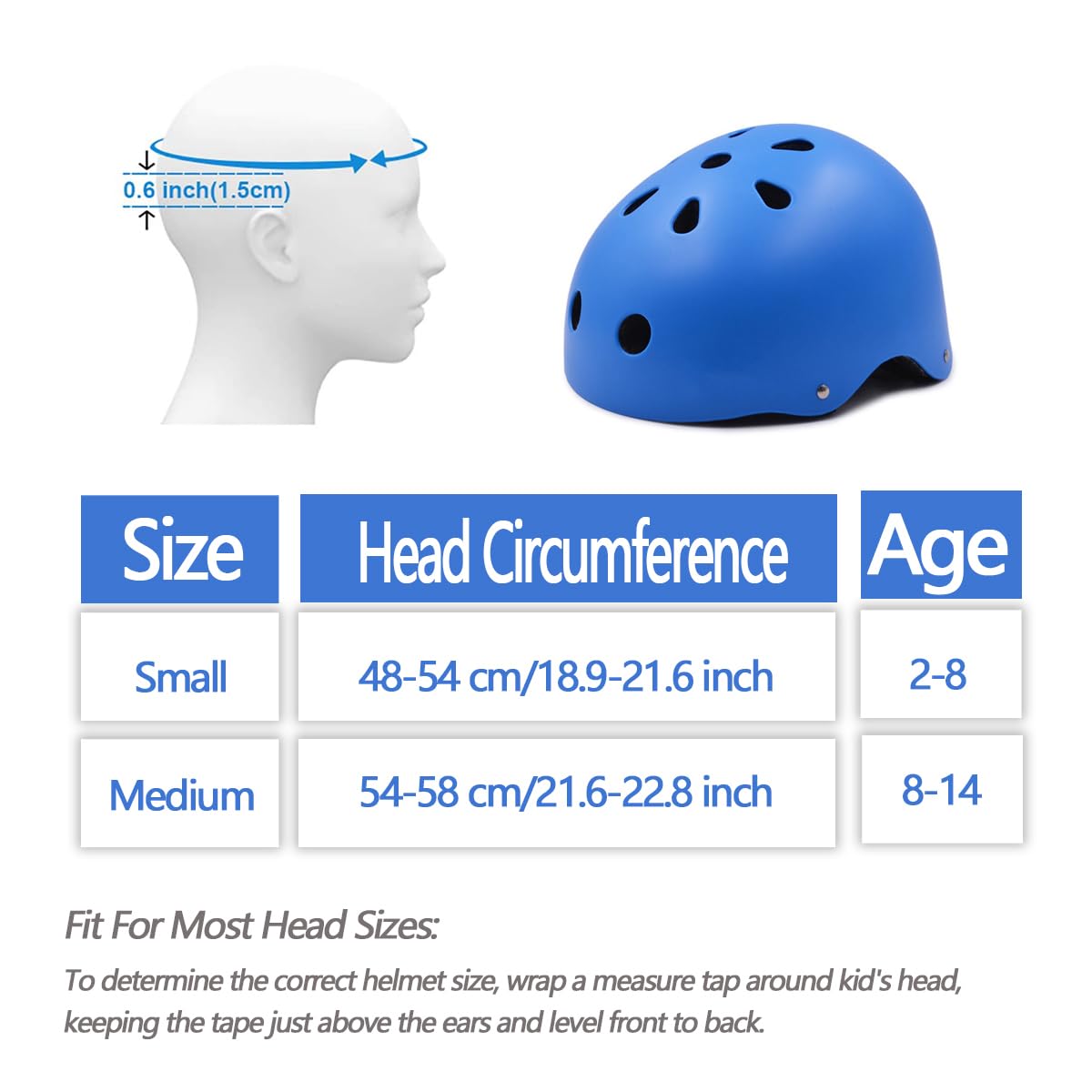 Casco de bicicleta para niños de 2 a 14 años, casco de seguridad ajustable con equipo de protección, cascos de monopatín con rodilleras, coderas, muñequeras (azul, S (para edades de 2 a 8 años) 3