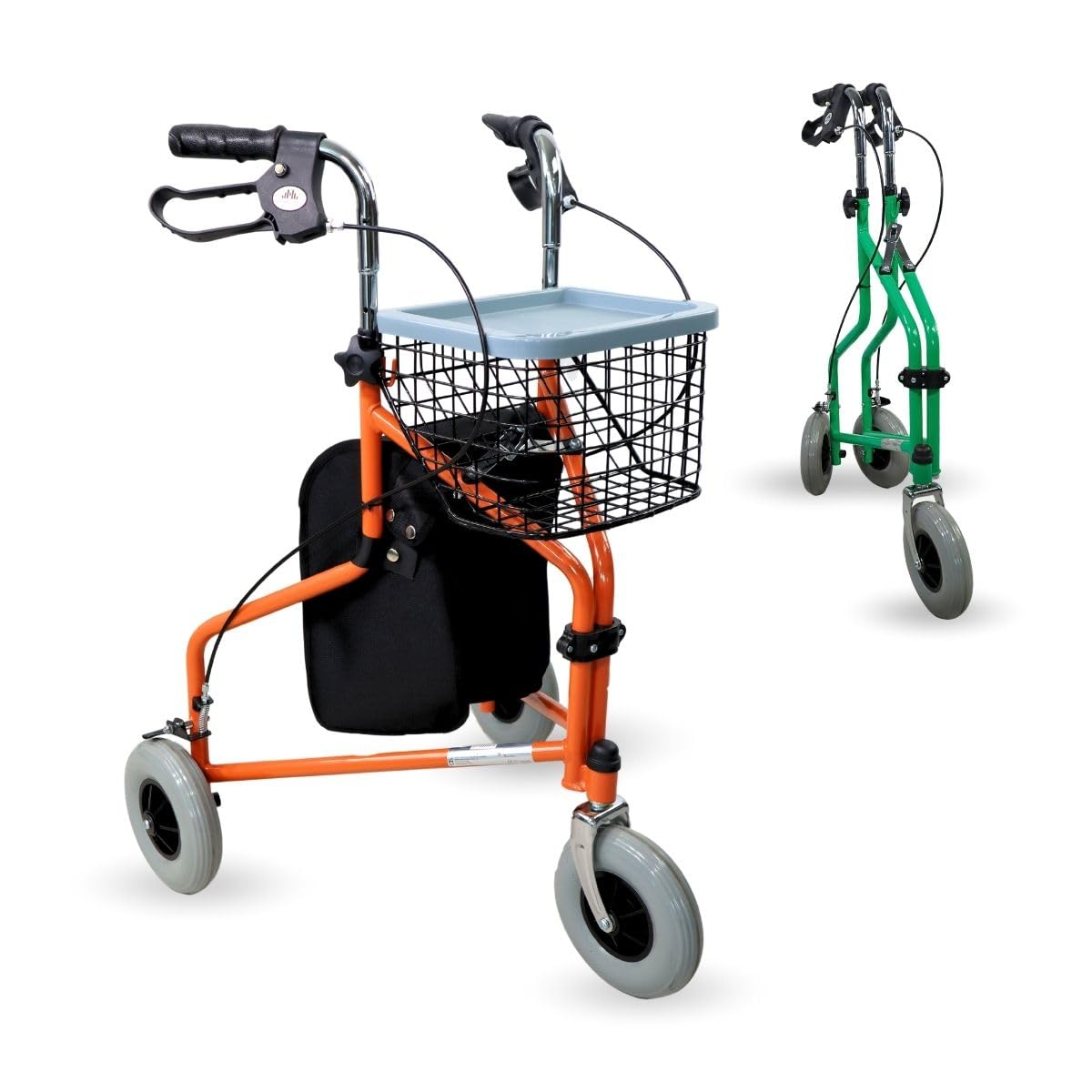 Mobiclinic®, Andador plegable 3 ruedas, Caleta, Cesta con tapa y bolsa, Frenos en manetas, Regulable altura, Marca española, Ligero, Estructura manejable, Pequeñas, Naranja