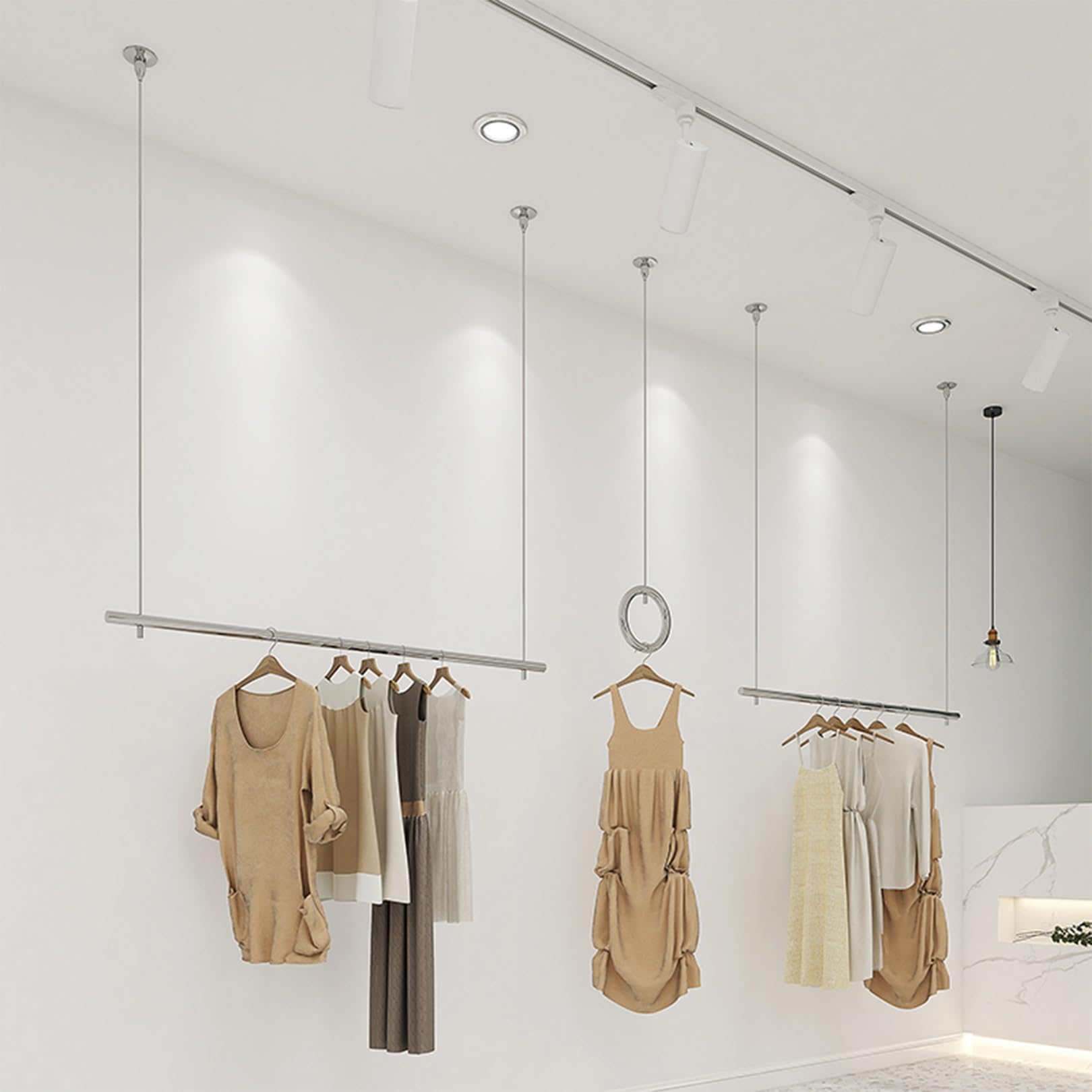 Appendiabiti da soffitto regolabile in altezza, barra appendiabiti per negozi e camere da letto, scaffale versatile da appendere per centri commerciali e uso commerciale (argento)