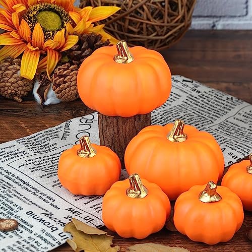 Image of Artmag Artificial Pumpkins Bulk 12Pcs Assorted Sizes Harvest Lifelike Pumpkin Fake Foam Pumpkin for Fall Autumn Halloween Home Party Thanksgiving Party Holiday Decor Orange