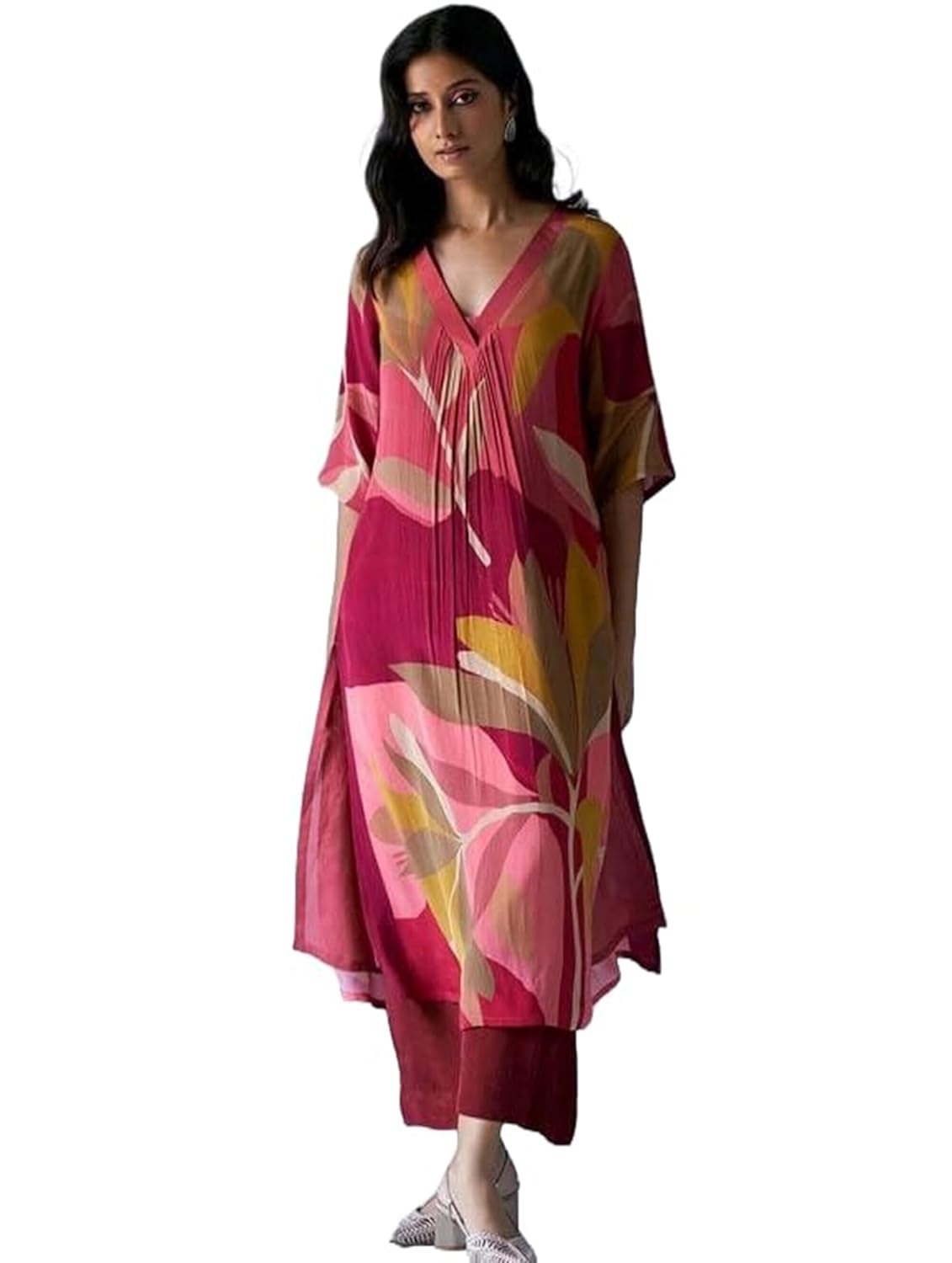 Modestouze Attires Women’s Floral Printed Knee Length V Neck Rayon Kurta And Pant Set For Office Wear, Regular Wear And Casual Wear, Co-ords Set For Women, Printed Kurta Set