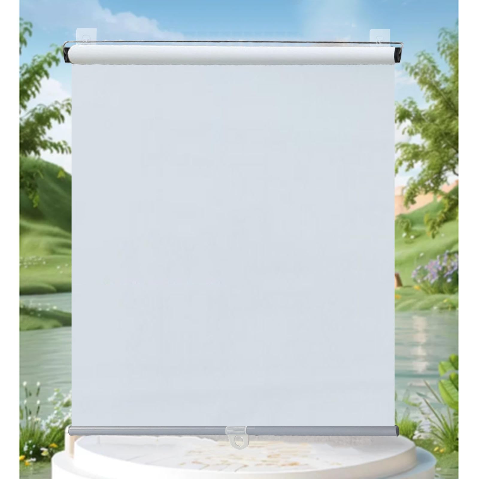 Store enrouleur occultant blanc 68x125 cm sans perçage pour cuisine et maison