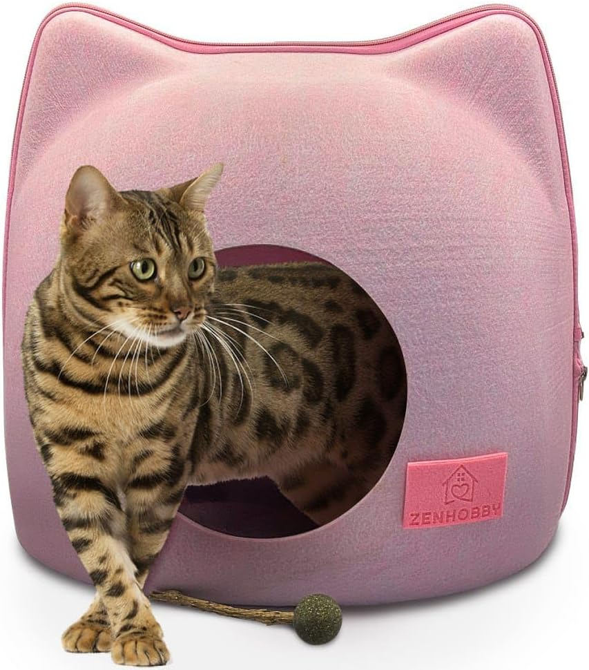 Cat beds for Indoor Cats, Pink Felt cat House, Small self Warming cat Bed, cat beds Clearance, cat Houses for Indoor Cats, cat cave for Indoor Cats Pink