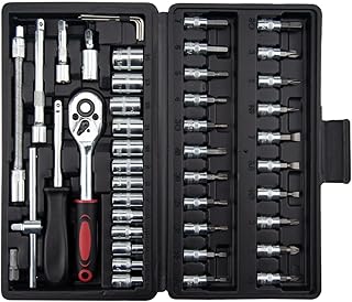 YZMLOL Ratchet Wrench Set and Drive Socket Set，46 Pieces 1/4 inch Drive Socket Ratchet Wrench Set,Includes Metric Bit Socket Set and Extension Bar for Auto/Motorcycle Repairing and Household.