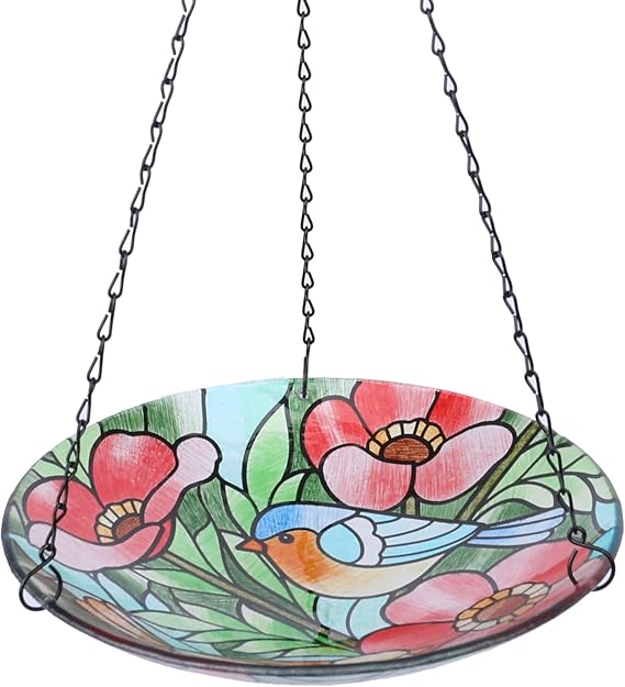 MUMTOP Hanging Bird Bath Glass Bird Bath, Hummingbird