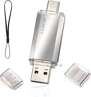 USB Type C Flash Drive 128GB 2-in-1 USB-C Flash Drive High Speed OTG Thumb Drive with Keychain Memory Stick Photo Stick for Android Phones MacBook Tablets PC,Sliver