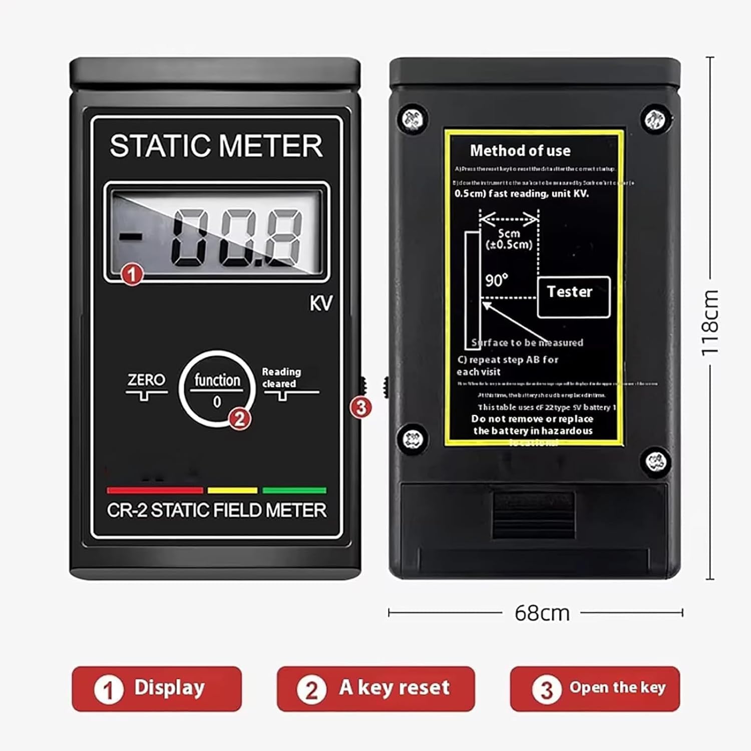 Medidor De Campo Electrostático, Probador Electrostático Portátil De 0–50 Kv con Pantalla LCD, Frecuencia De Aproximadamente 3 Veces/s, Probador Estático, Probador De Equilibrio Iónico para